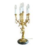 Candelabra, 6-pointed candlestick, marble, bronze, putti decoration, putto