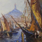 Huile sur panneau "le port de Marseille" vers 1950