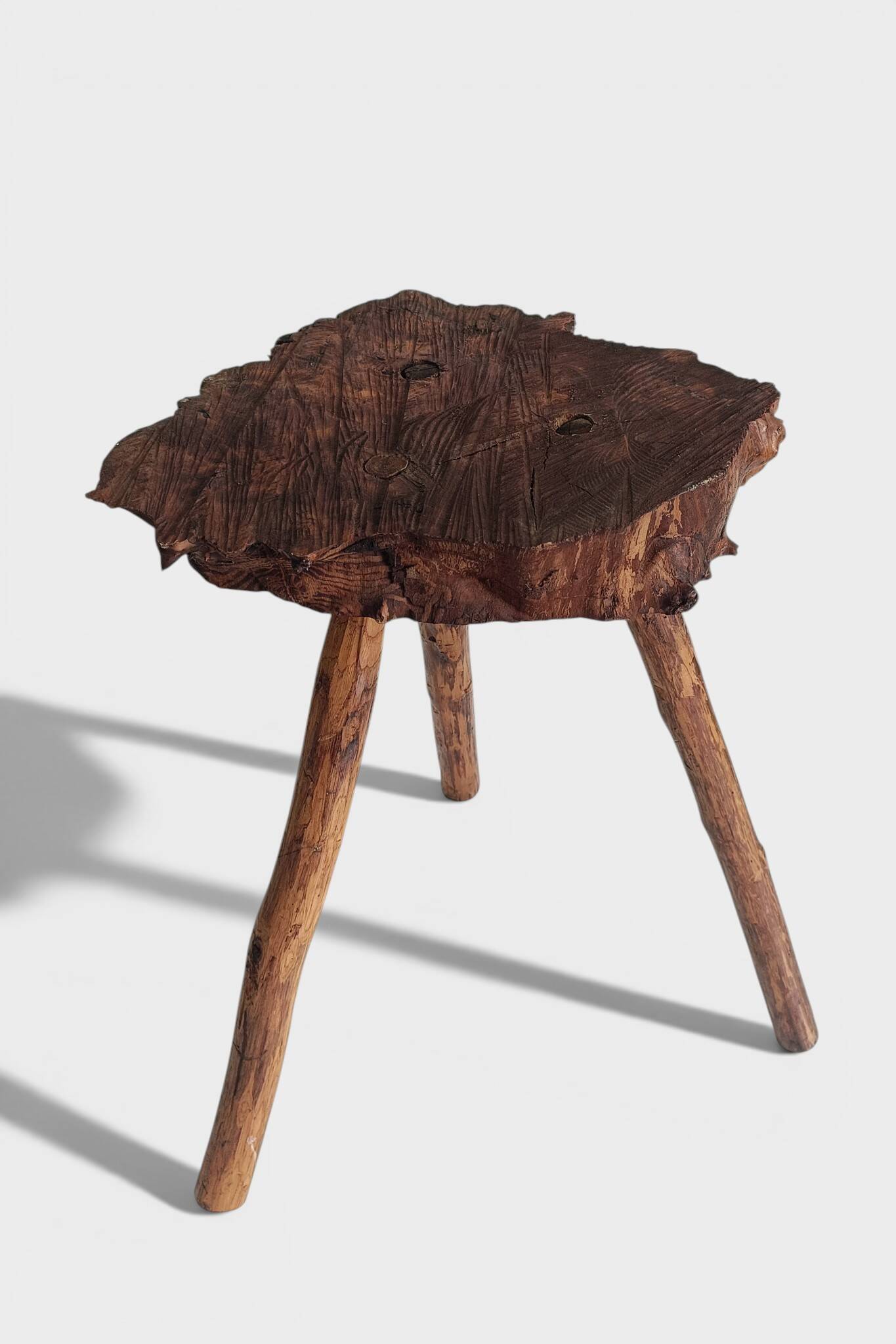 French Olive Wood Rustic / Wabi Sabi Accent Side Table / Stool, Early 20th C.