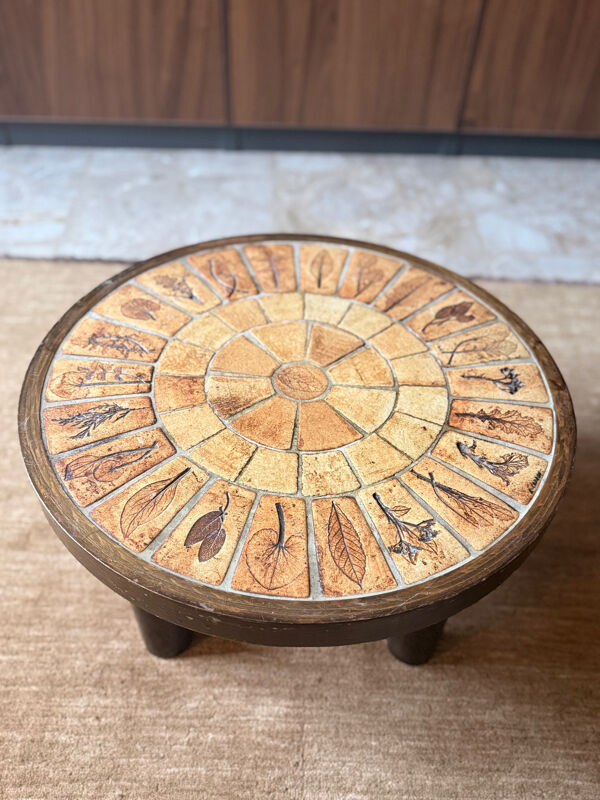 Table basse herbier vintage en céramique par Roger Capron Vallauris