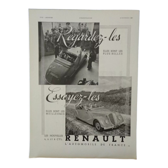 Publicité papier voiture automobile Renault cabriolet issue revue d'époque  année 1935