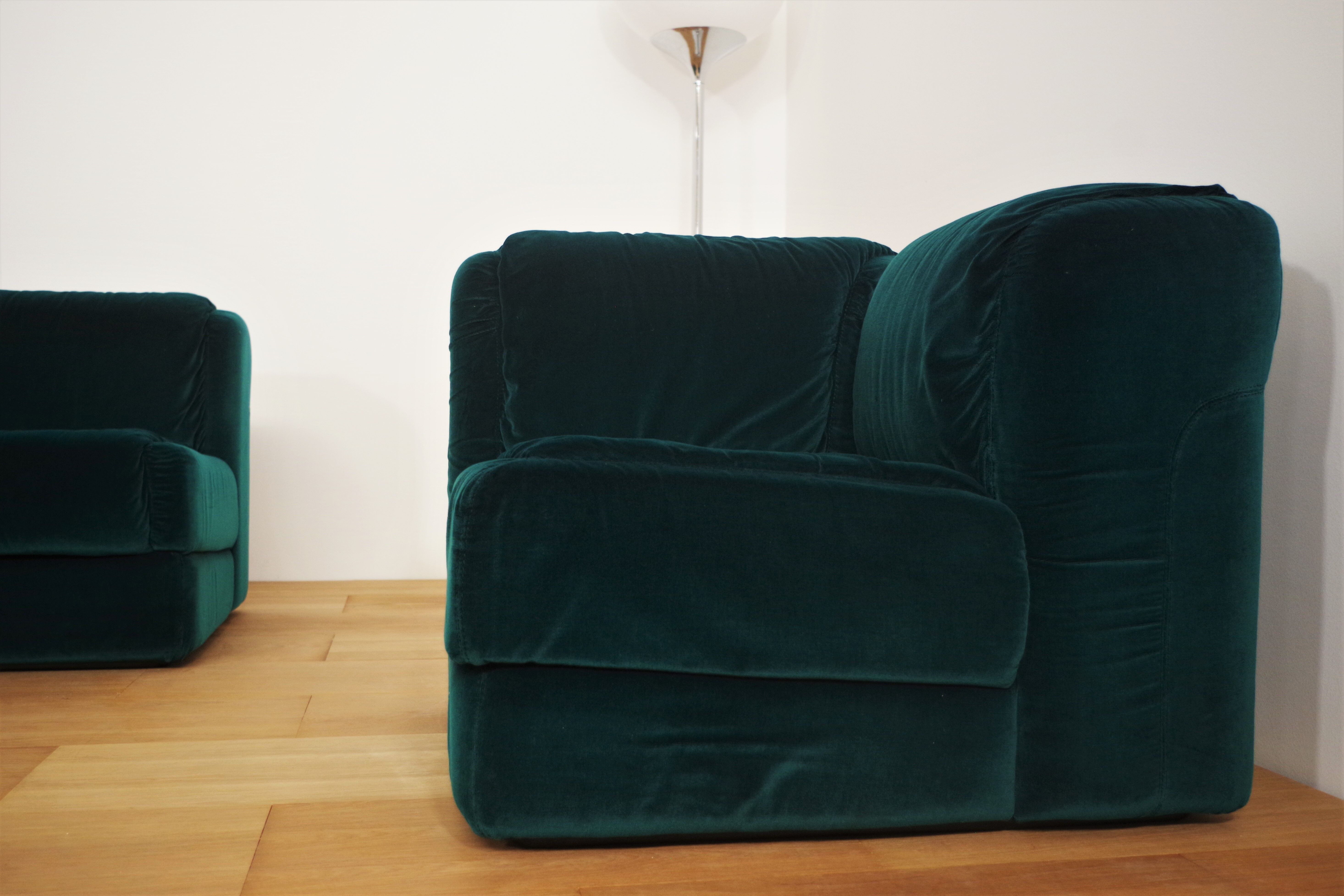 Fauteuils en Chenille de Seven Salotti, 1970s, Set de 5
