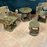 African tribal ensemble of 4 pieces of furniture for dignitaries of the Kingdom of Dahomey, Benin.