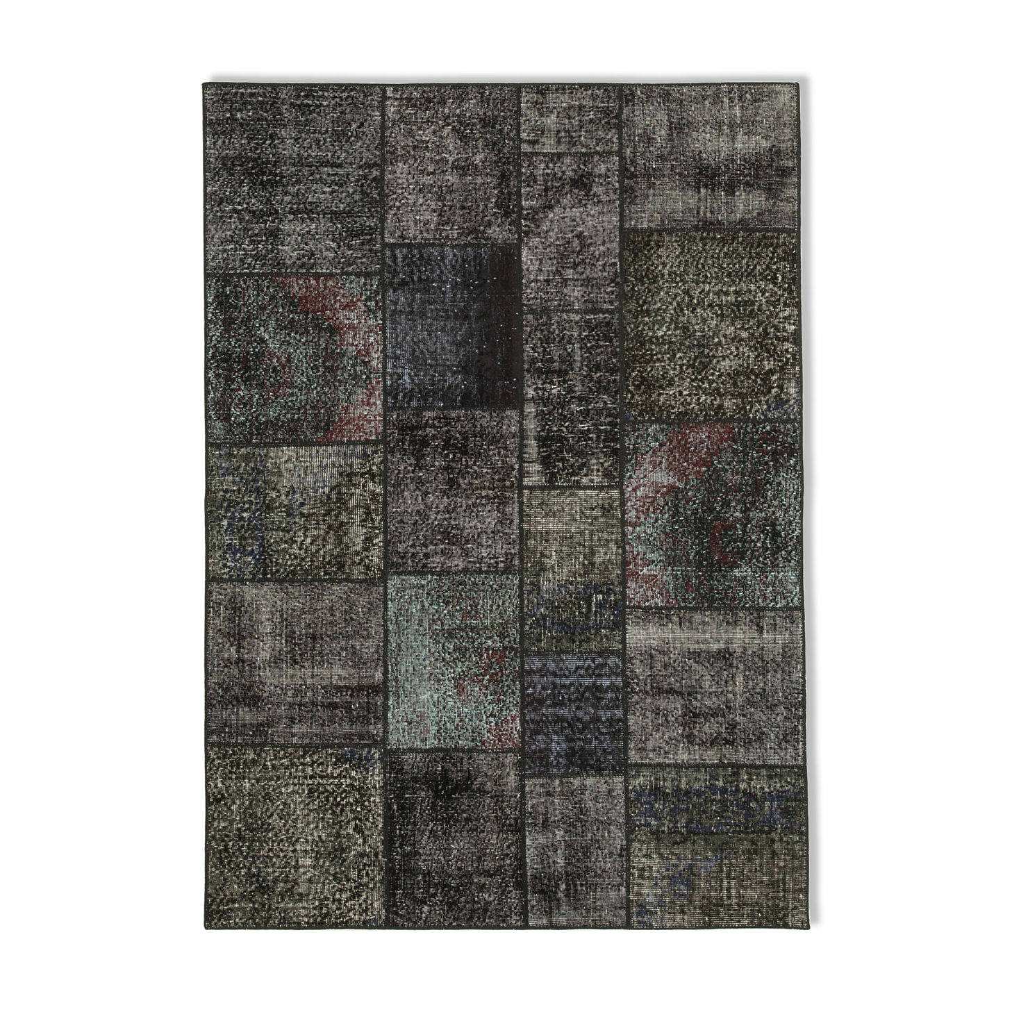 Hand-Knotted Oriental Overdyed 173 cm x 243 cm Black Patchwork Carpet