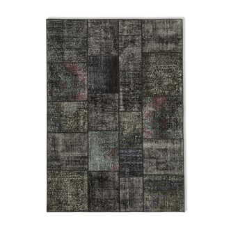 Hand-Knotted Oriental Overdyed 173 cm x 243 cm Black Patchwork Carpet