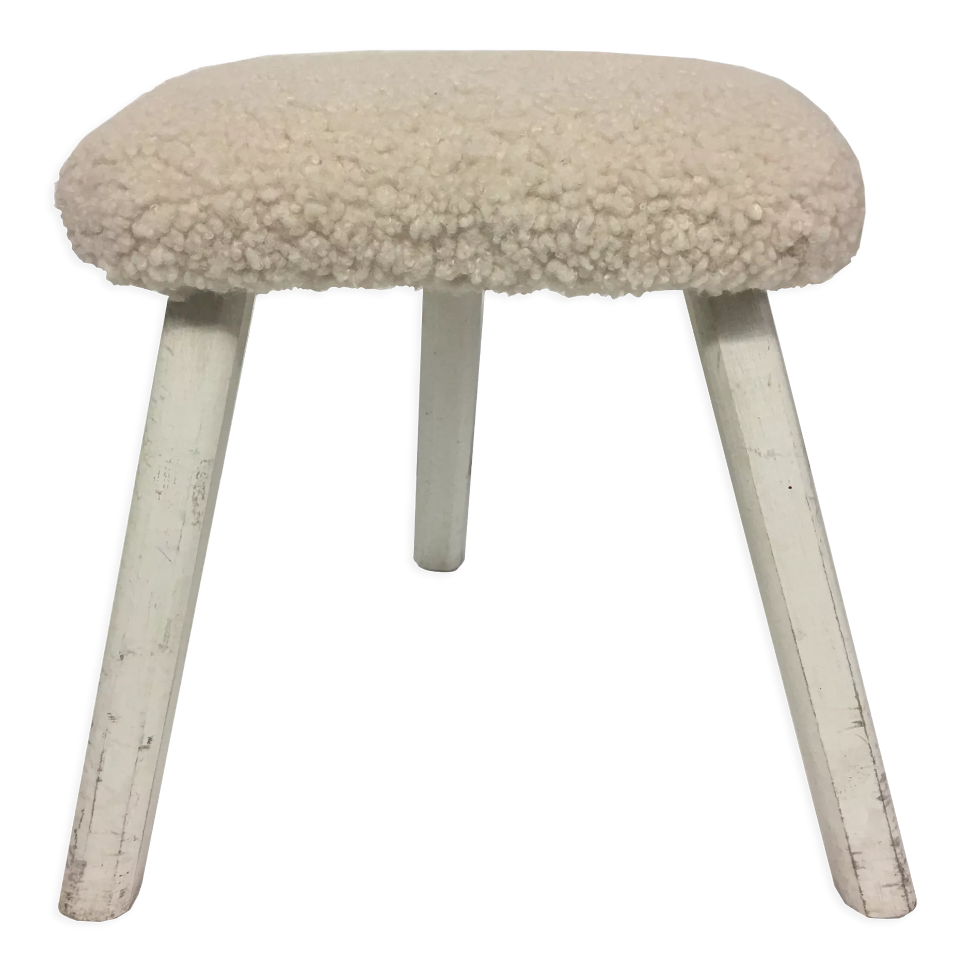Painted beech stool, "sheep" fabric, Danish 60's