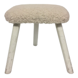 Painted beech stool, "sheep" fabric, Danish 60's