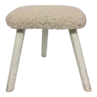 Tabouret hêtre peint, tissu "mouton"  danois 60's