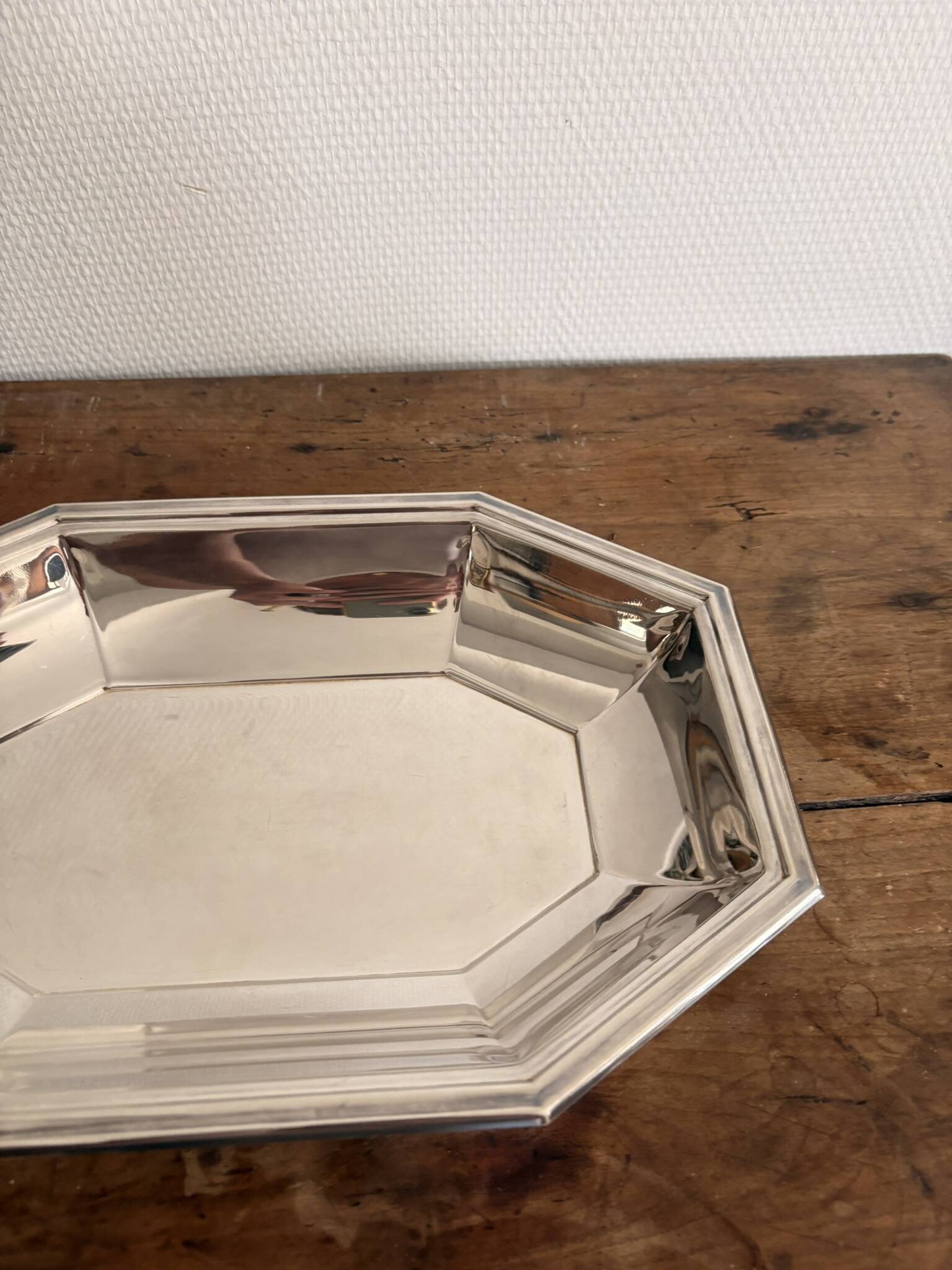 Octagonal Silver Metal Art Deco Plate Hallmarked Silversmith Fleuron Christofle