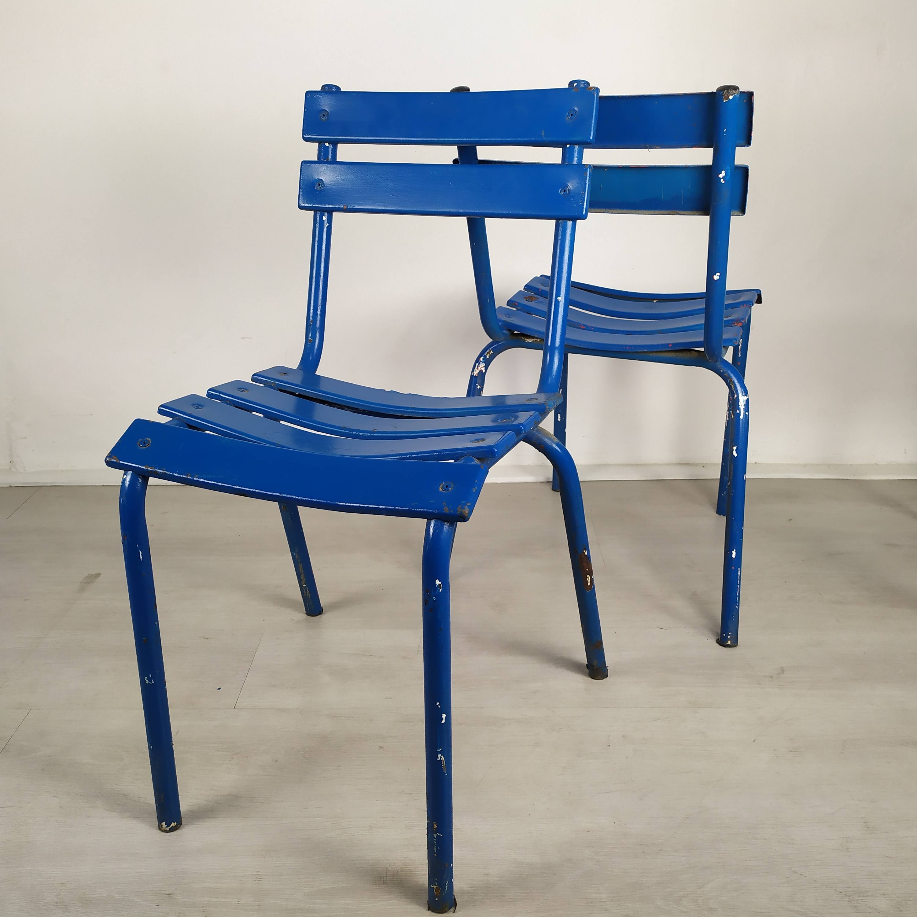 14 blue metal bistro chairs