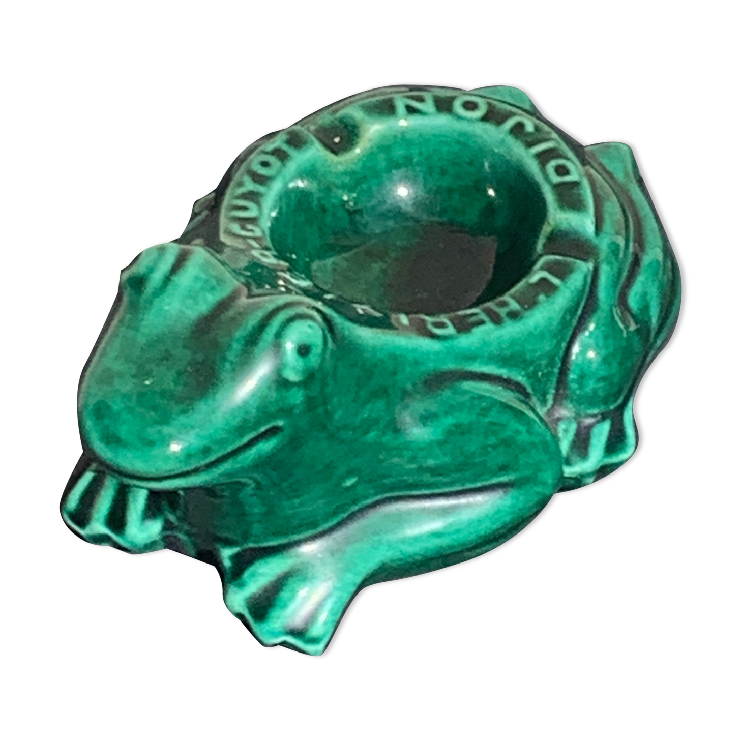 Advertising ashtray l'héritier-Guyot Dijon in vintage and collector's green enamelled ceramic
