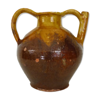 Gargoulette à eau poterie en terre cuite jaune marron vernissé. XIXème