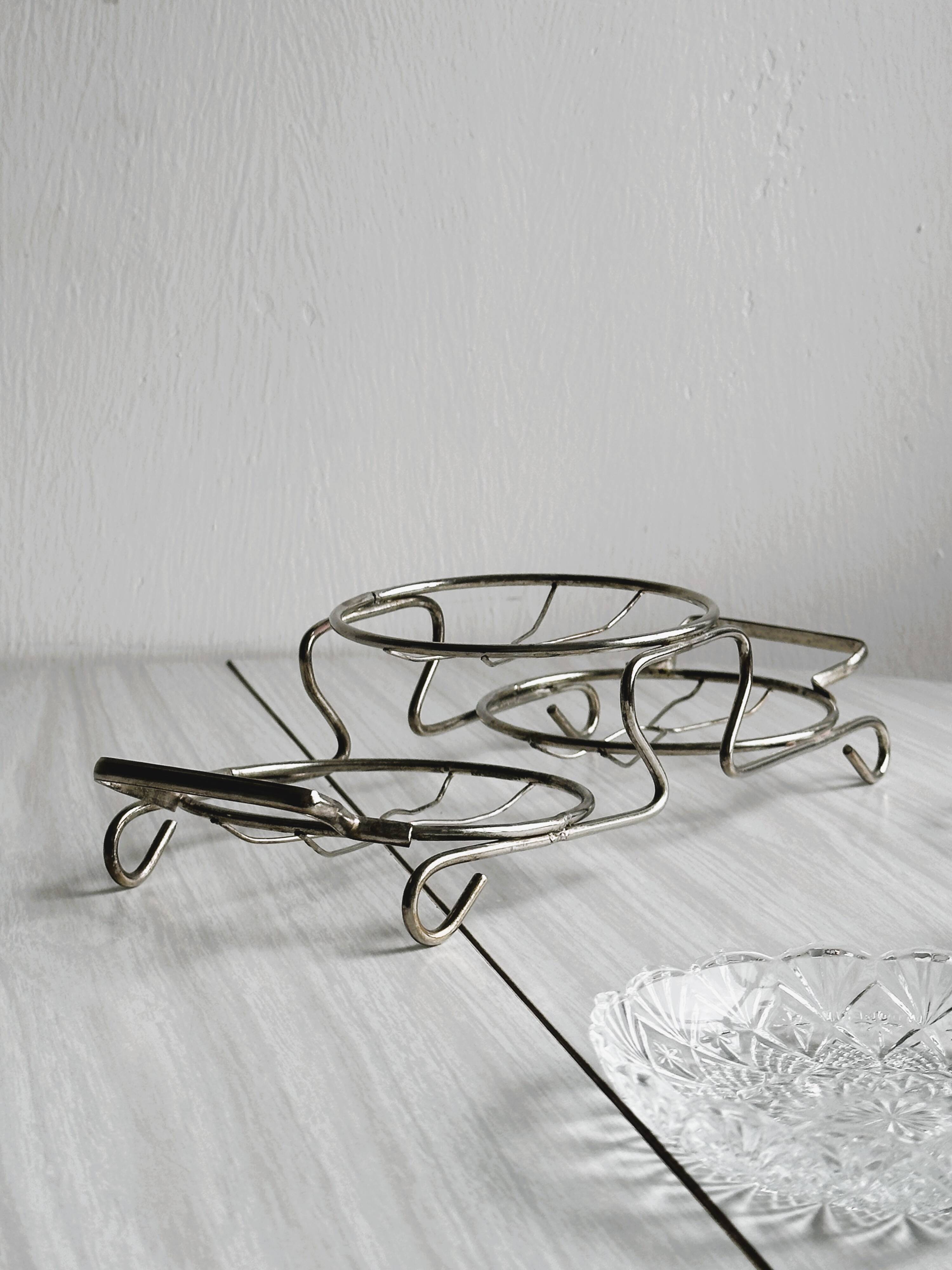 Metal and crystal server, crystal ramekins.