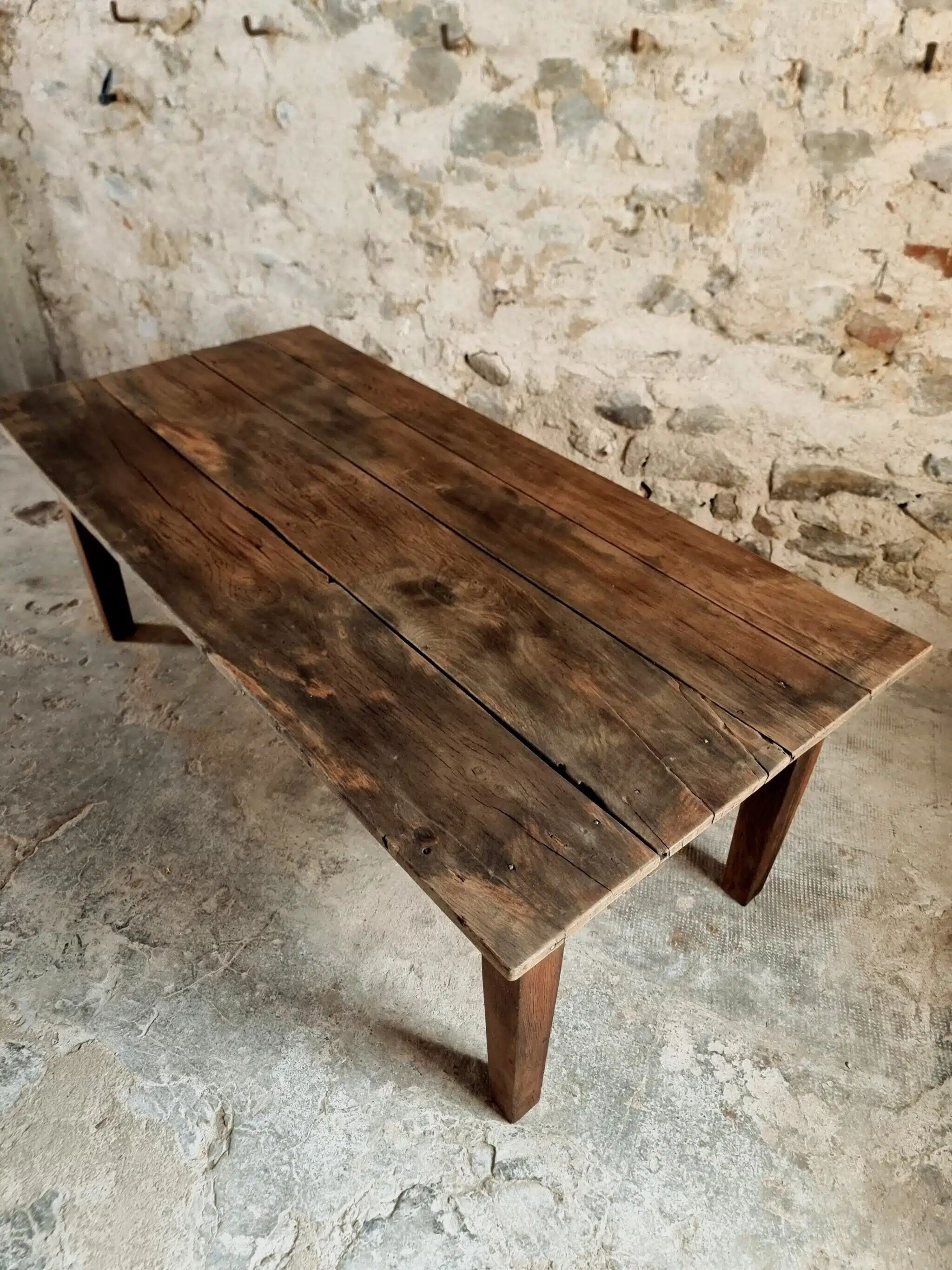 Antique French coffee table – chestnut wood – early 19th century – 82×168×60 cm