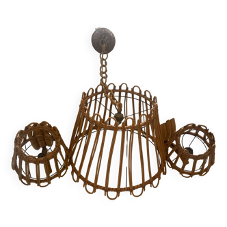 Vintage rattan chandelier and wall lights