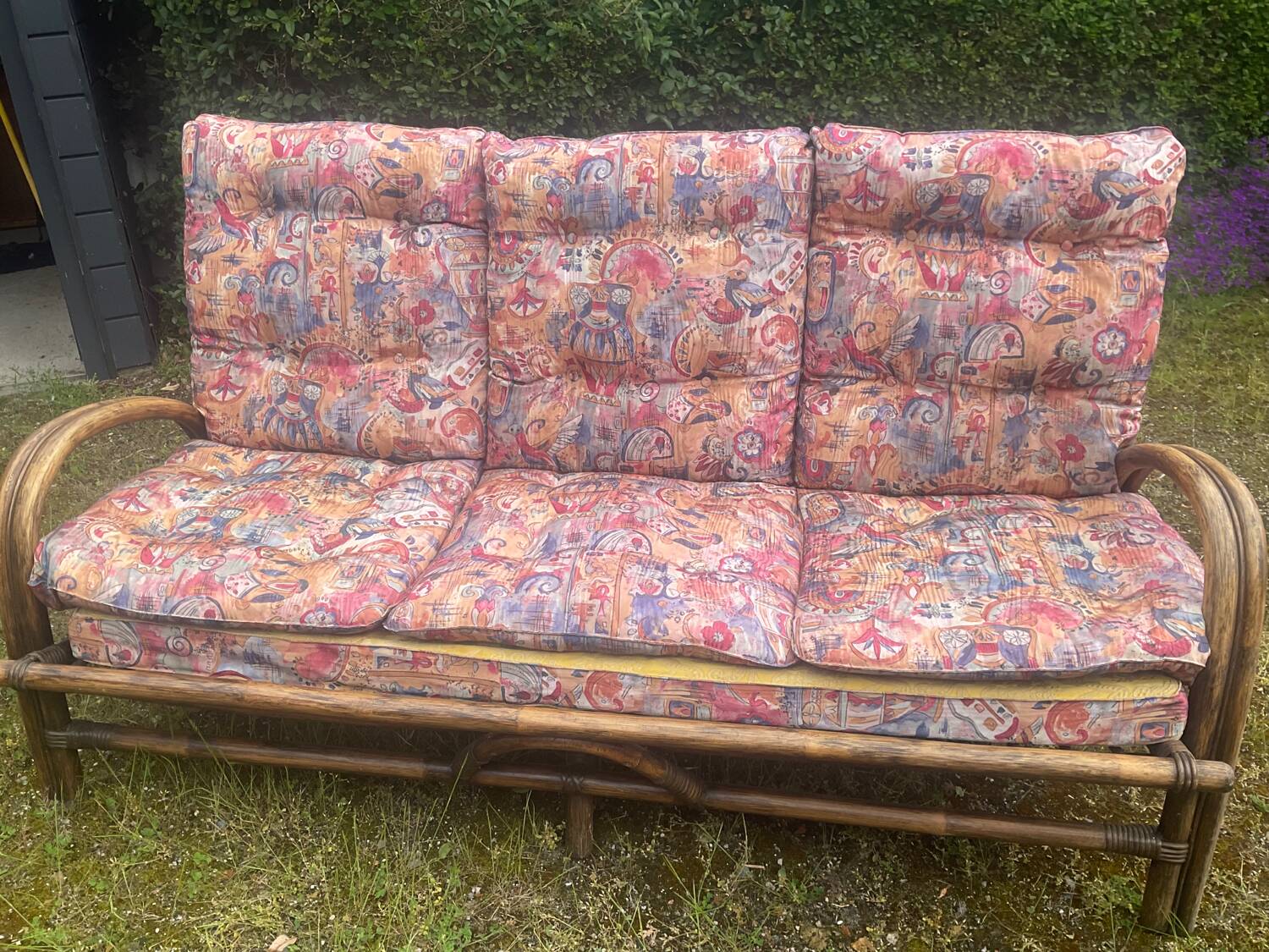 Vintage rattan bench from the 60s