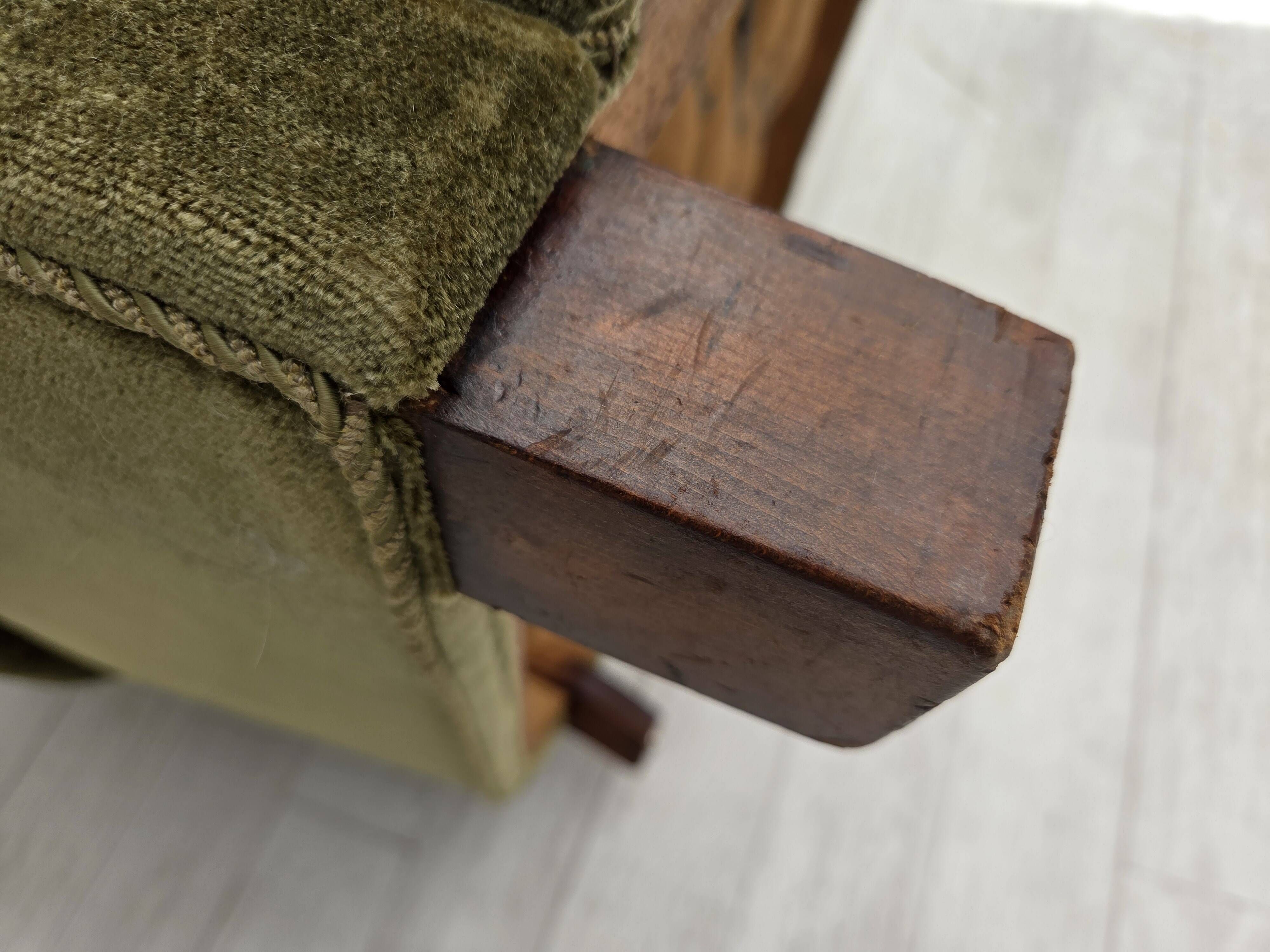1960s, Danish relax armchair, green furniture velour, original condition.