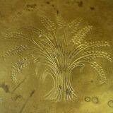 1950s handmade heavy brass serving tray, with handles and small feets, marked, vintage