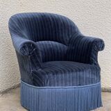 Fauteuil crapaud velours bleu jean