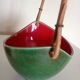 Leon elchinger soufflenheim - red and green ceramic fruit basket with handle