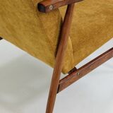 Vintage set of armchairs, golden yellow fabric, refurbished, 1970