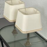 Pair of chrome and brushed metal lamps