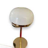 Midcentury desk lamp in opaline glass and gilded metal