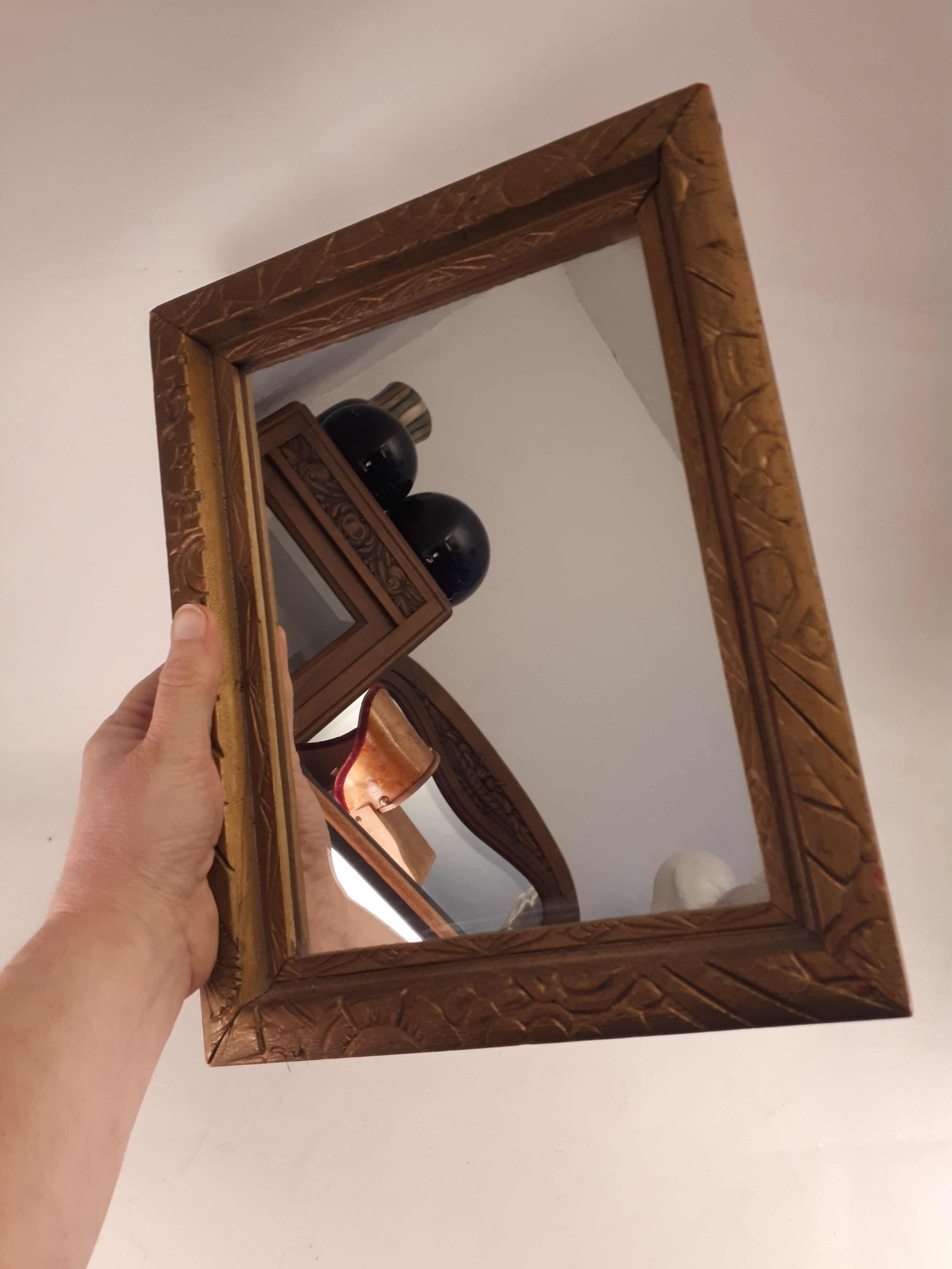 Rectangular mirror frame golden wood art deco flowers 1930