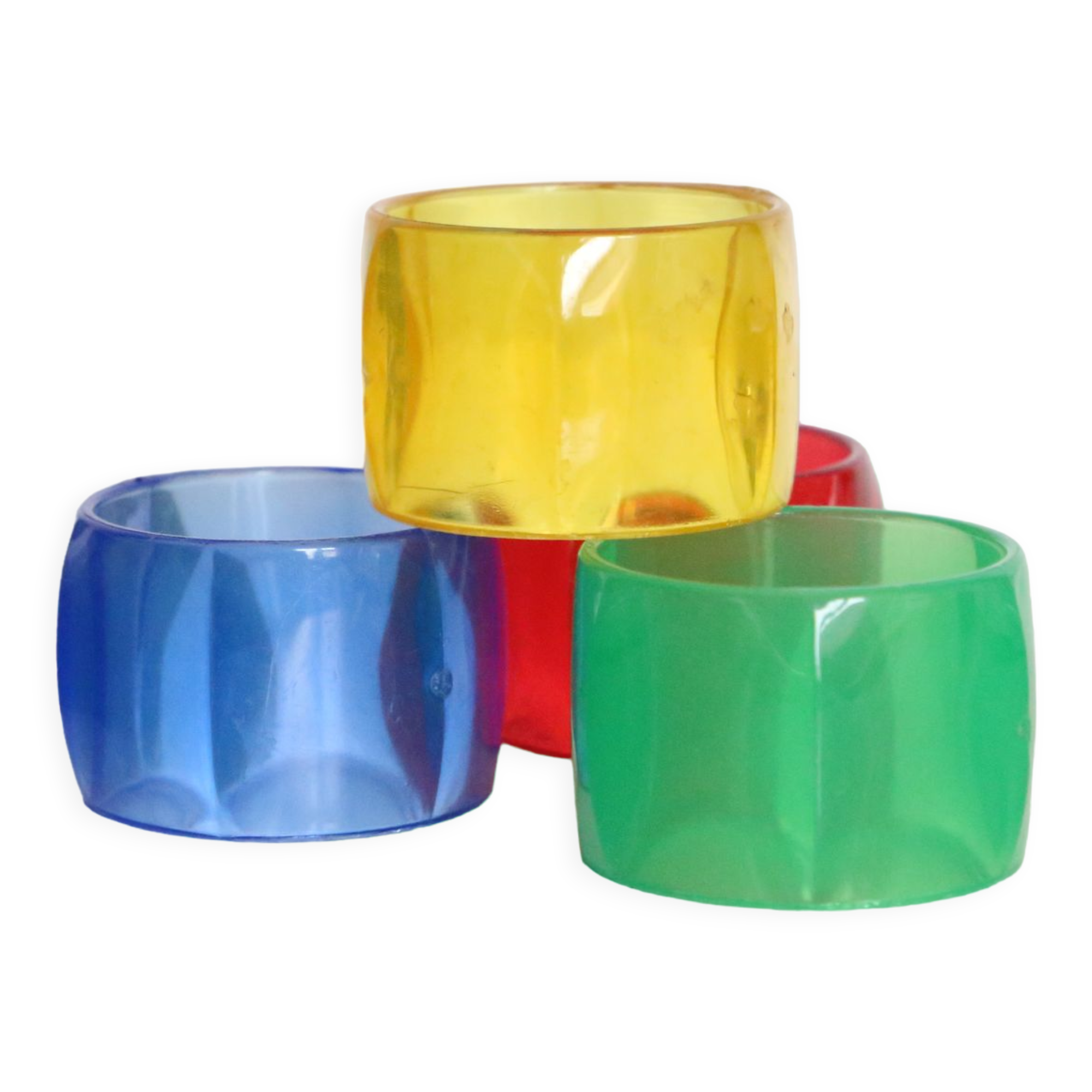 Colorful towel rings made of translucent plastic, vintage
