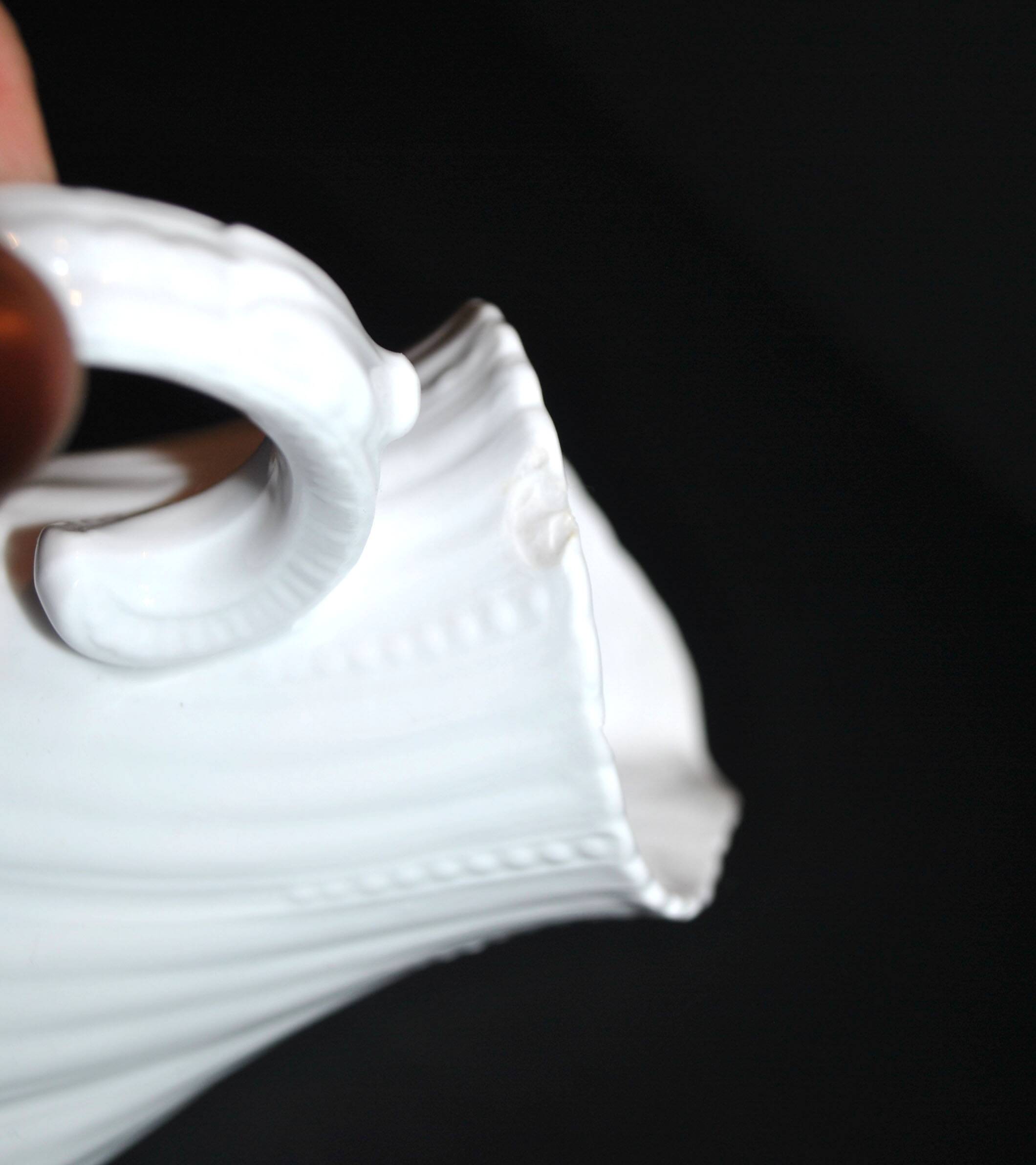 Antique Sarreguemines porcelain pitcher, plain Viennese pattern