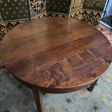 Round walnut farmhouse table with belt