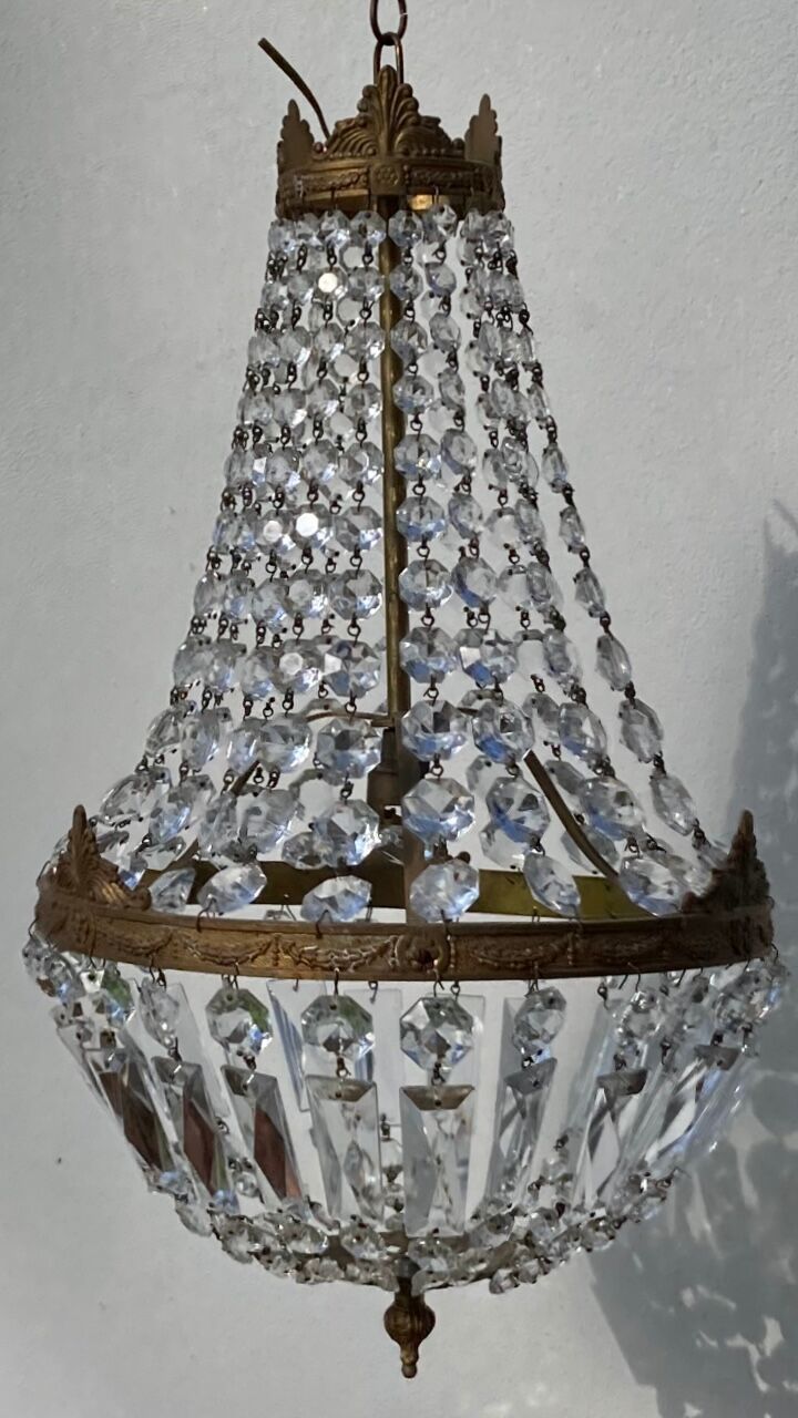 Balloon chandelier with glass crystal and brass tassels in empire style