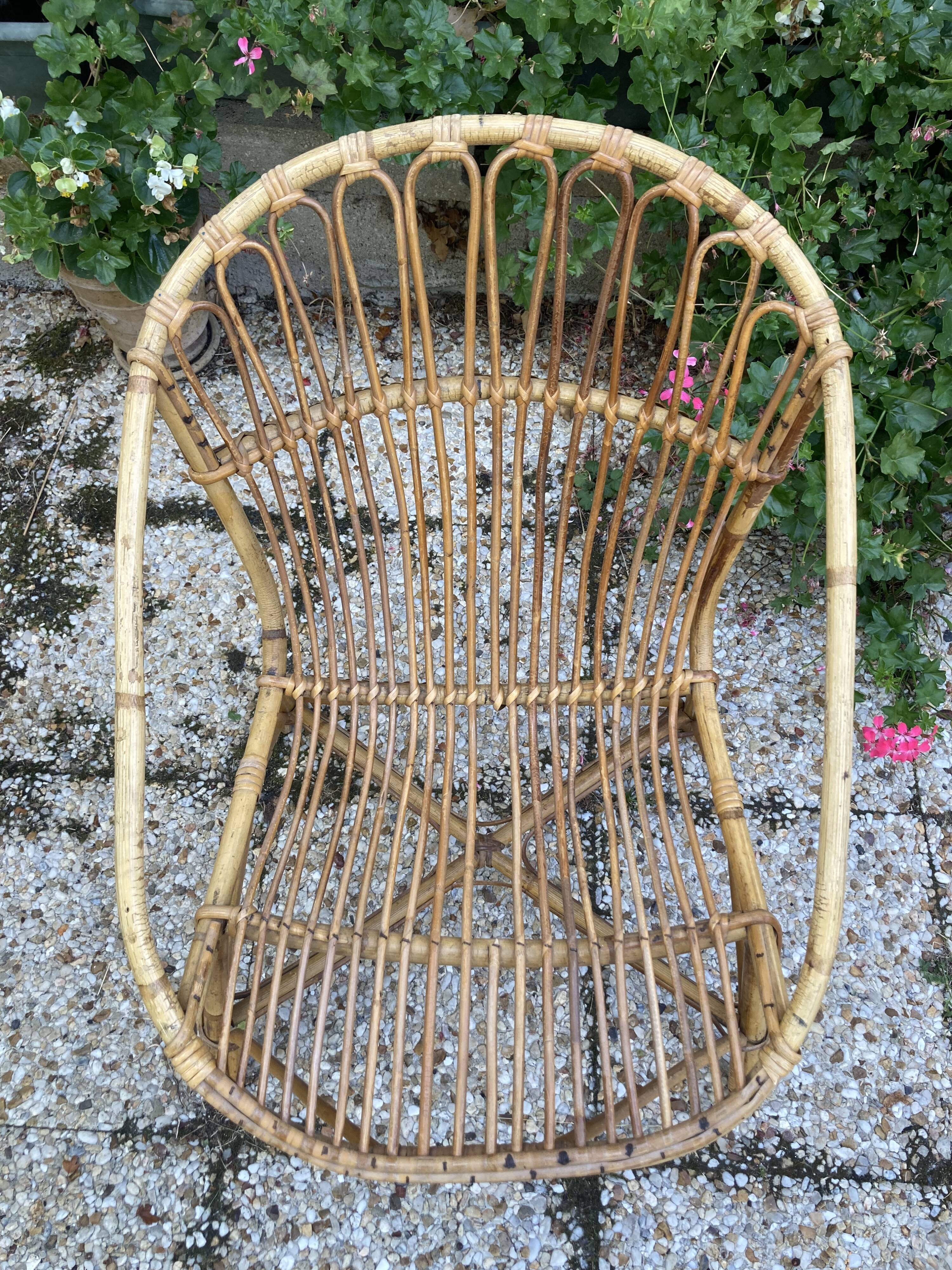 Set of 3 vintage rattan armchairs