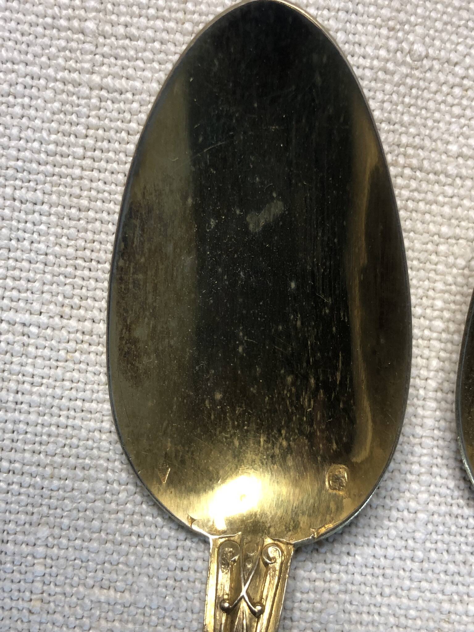 Vermeil (gilded silver) spoons in black wooden box