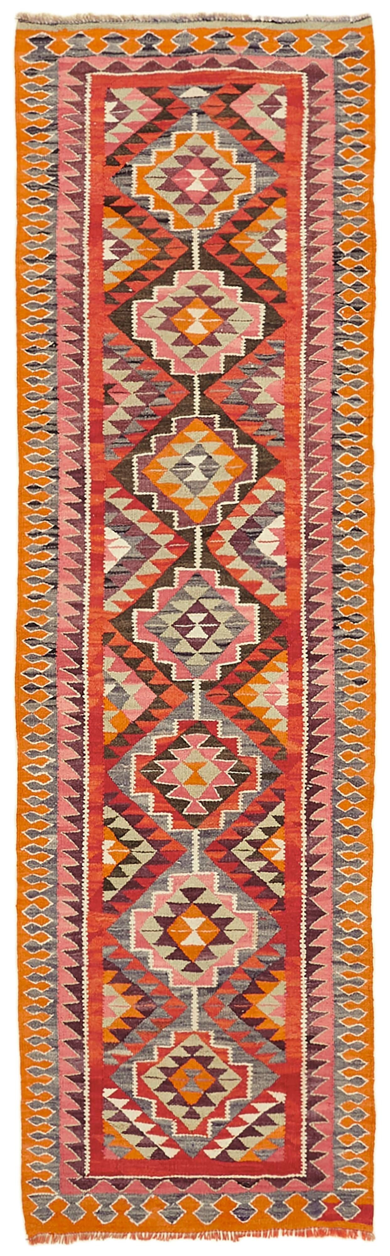 Turkish Handwoven Vintage Herki Kilim 105 cm x 336 cm