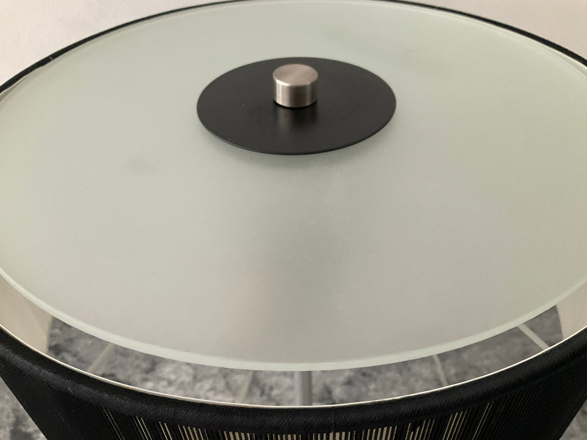 Brushed aluminium and glass design lamp