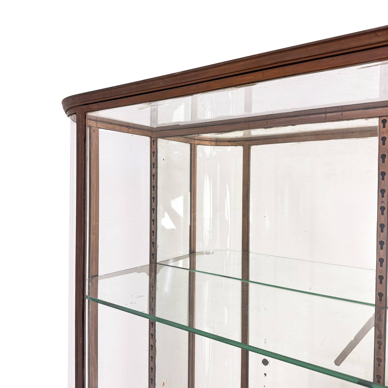 Large Antique Museum Display Cabinet with Curved Glass