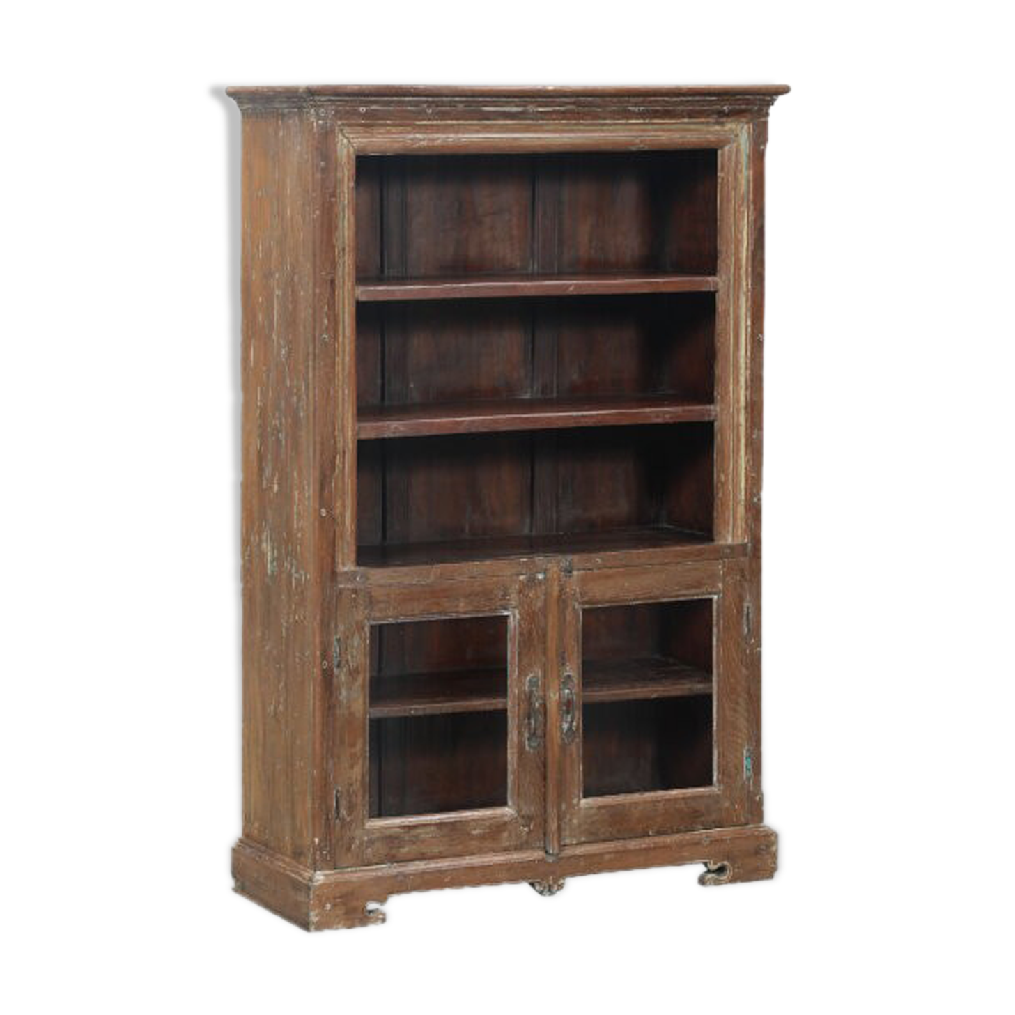 Bibliotheque armoire vaisselier marron vieux teck piece d'origine