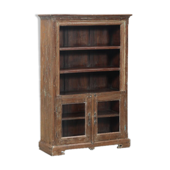 Bibliotheque armoire vaisselier marron vieux teck piece d'origine