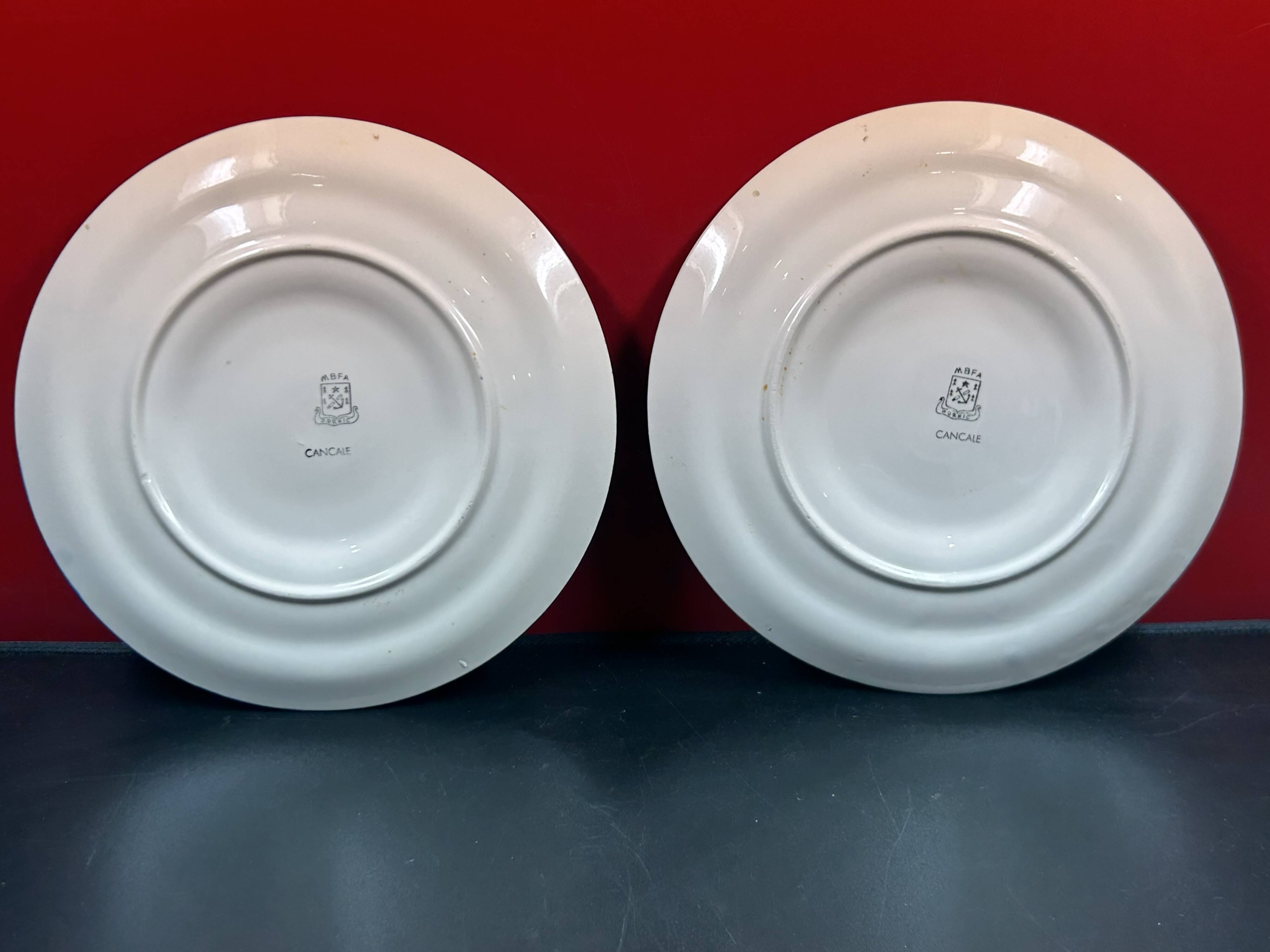 Set of two 25 cm oyster plates in MBFA Pornic earthenware, Cancale model.