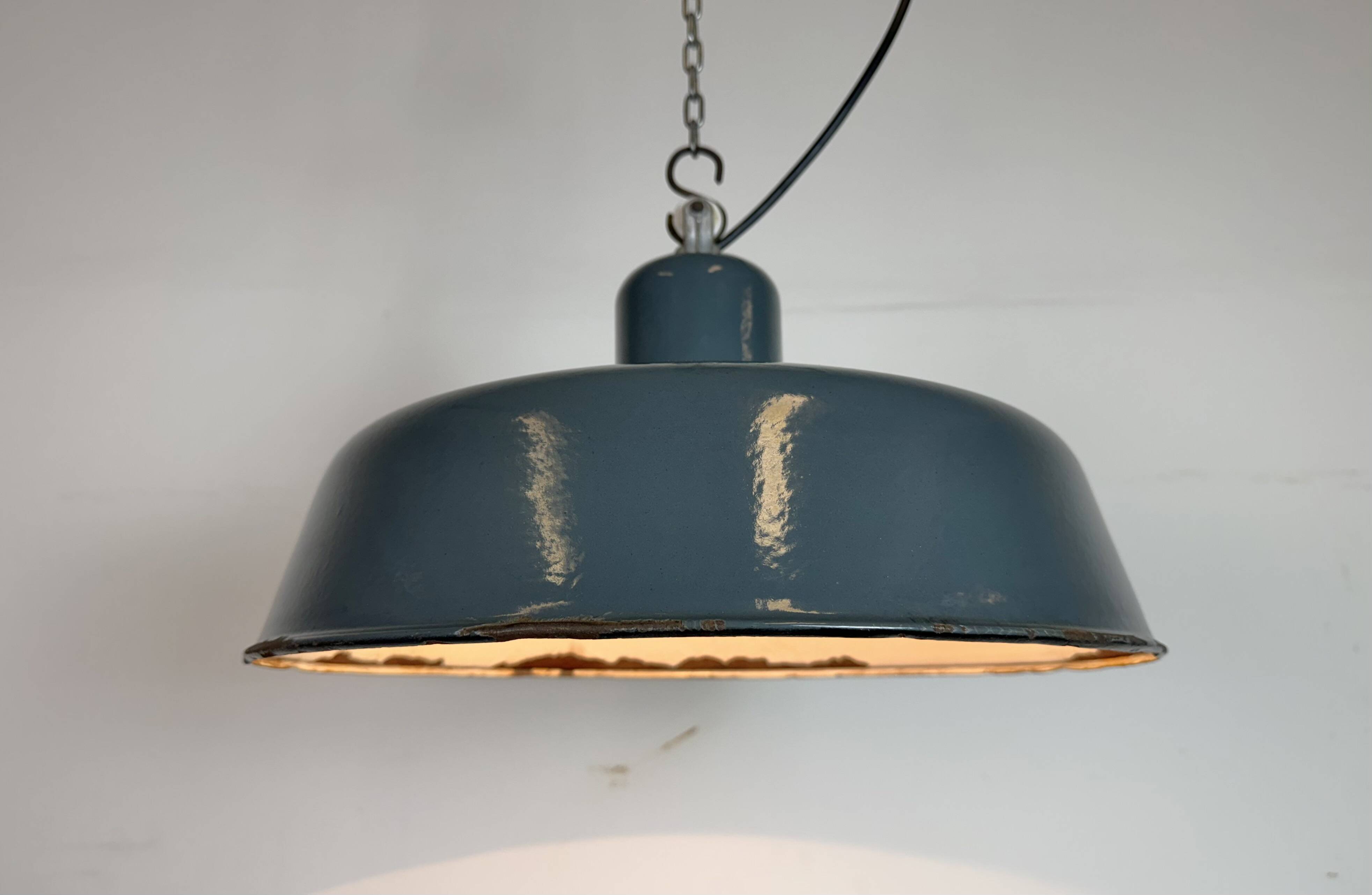Industrial Grey Enamel Pendant Lamp from Siemens, 1930s