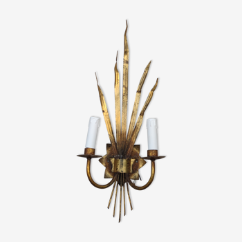 Vintage golden metal reed wall lamp