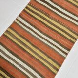 2x12 Warm Earth Tones Striped Lon Kilim Runner Rug, 65x366 Cm