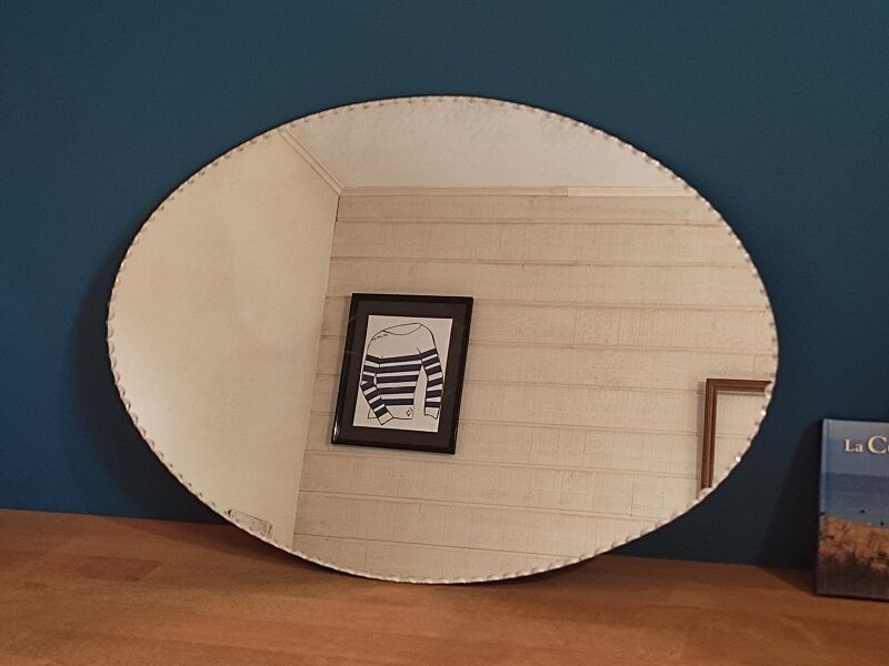 Oval beveled mirror patinated art deco 35x50cm
