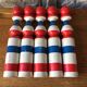 Old vintage wooden bowling game triclore plus two balls