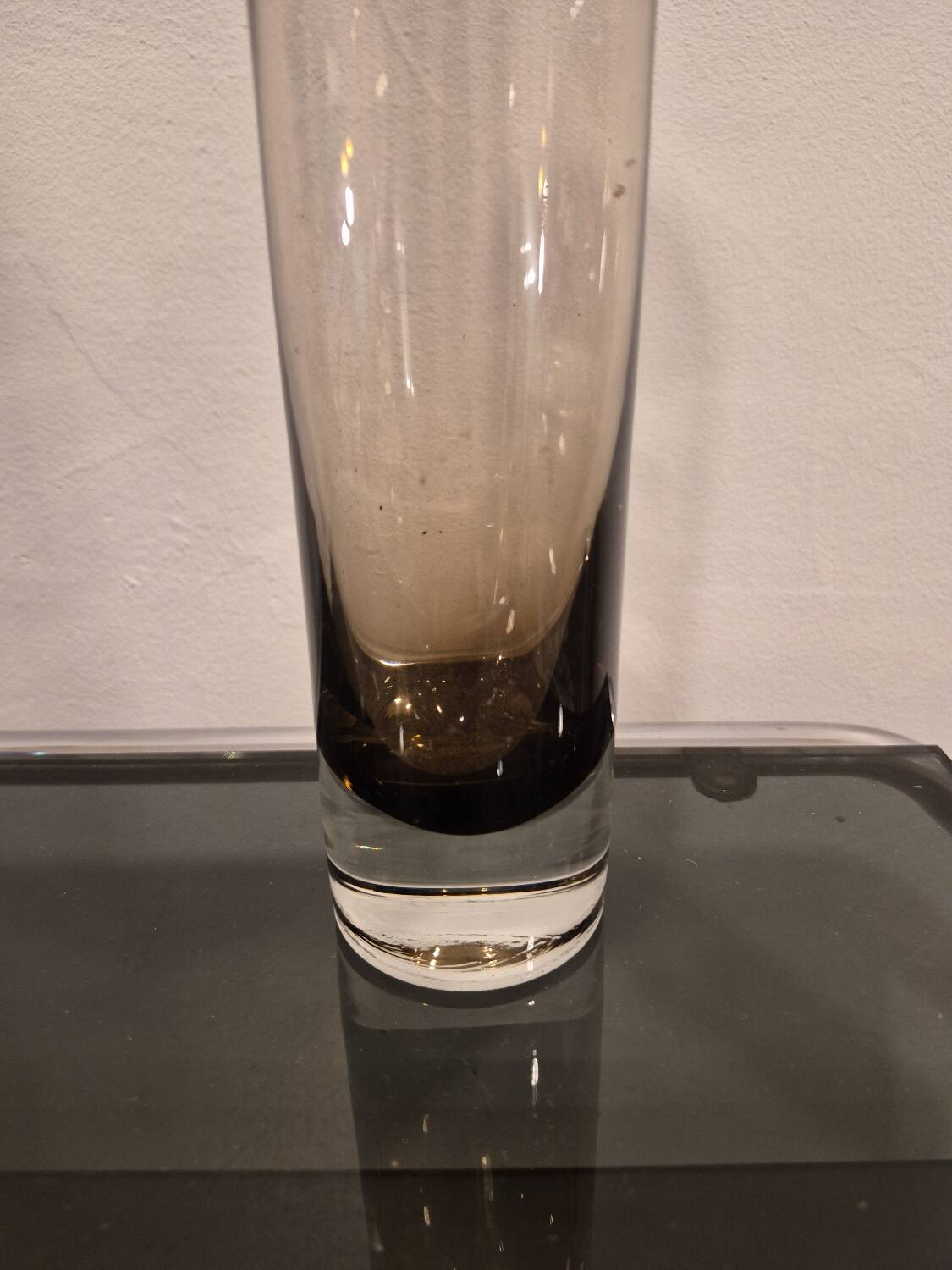 Vintage cylindrical vase in smoked glass