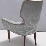 Pair of Grey Satin Lounge Chairs with Walnut Frame and Brass Feet Caps