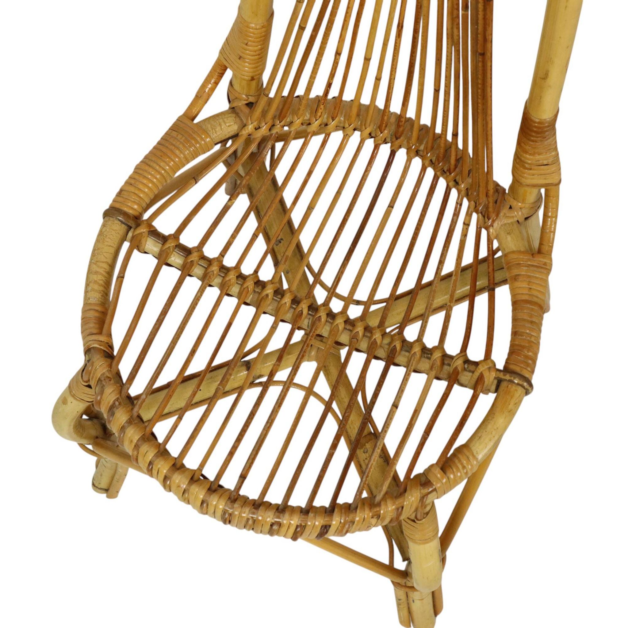 Chaise en bambou rattan boho des années 60 au design italien