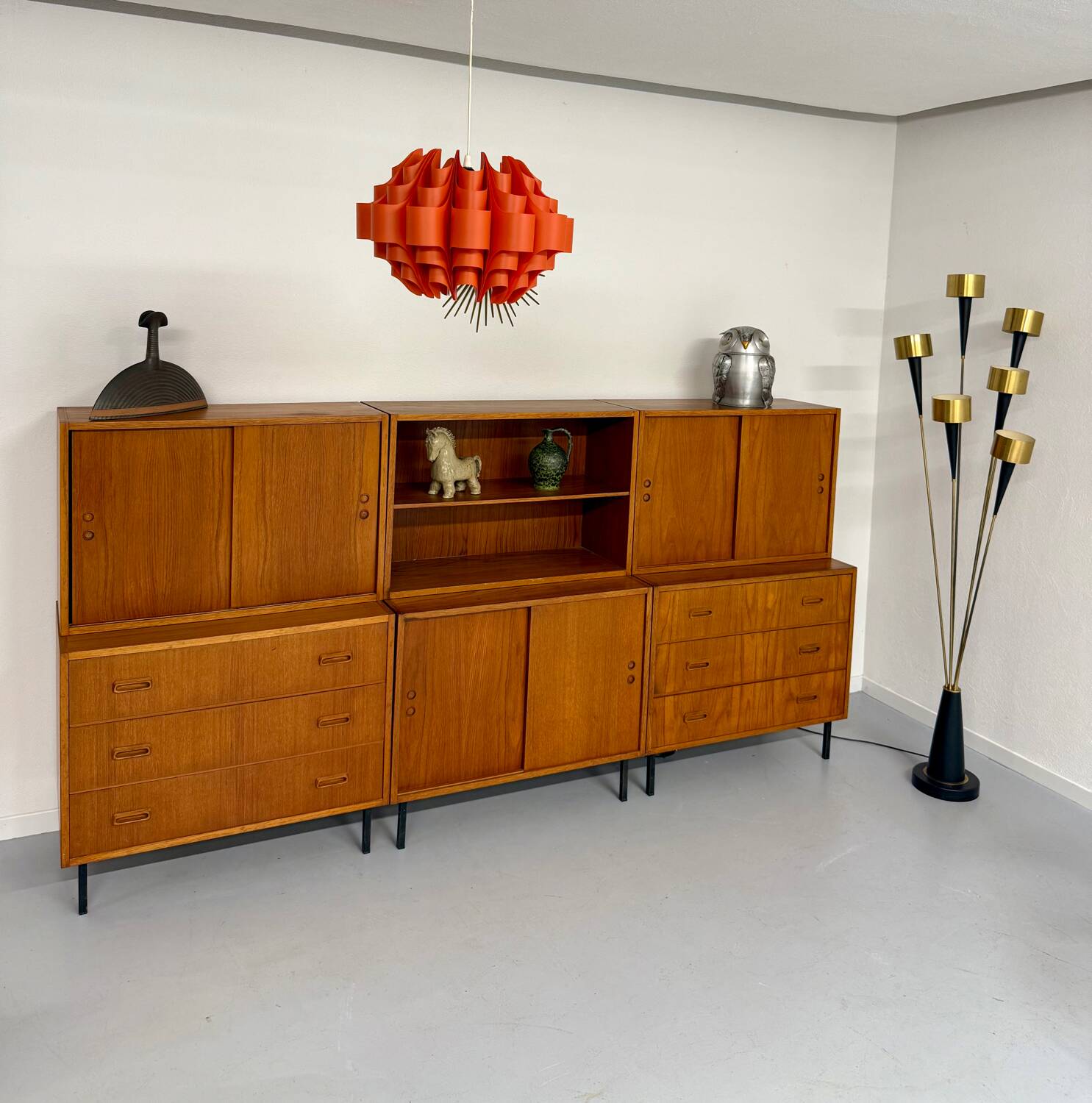 Antique 1950s vintage designer oak modular sideboard