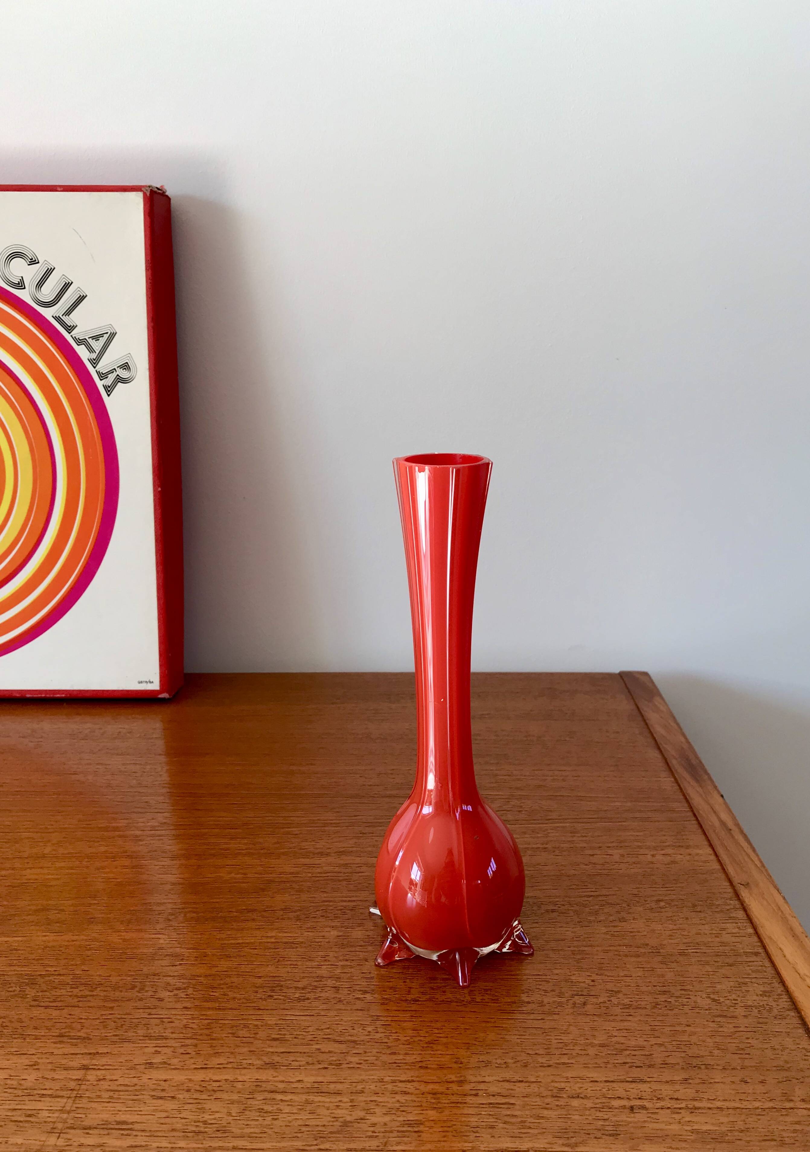 Red opaline vase from the 50s and 60s